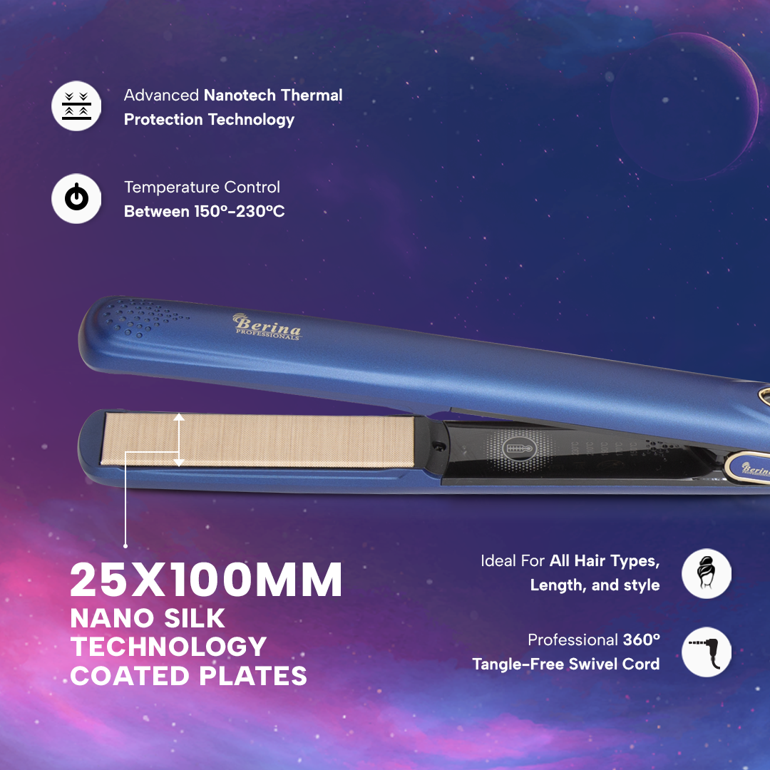 Berina Professional Advance Nano Thermal BC-098 Hair Straightener | Frizz Control, Smooth Finish & Advanced Heating, BC-098