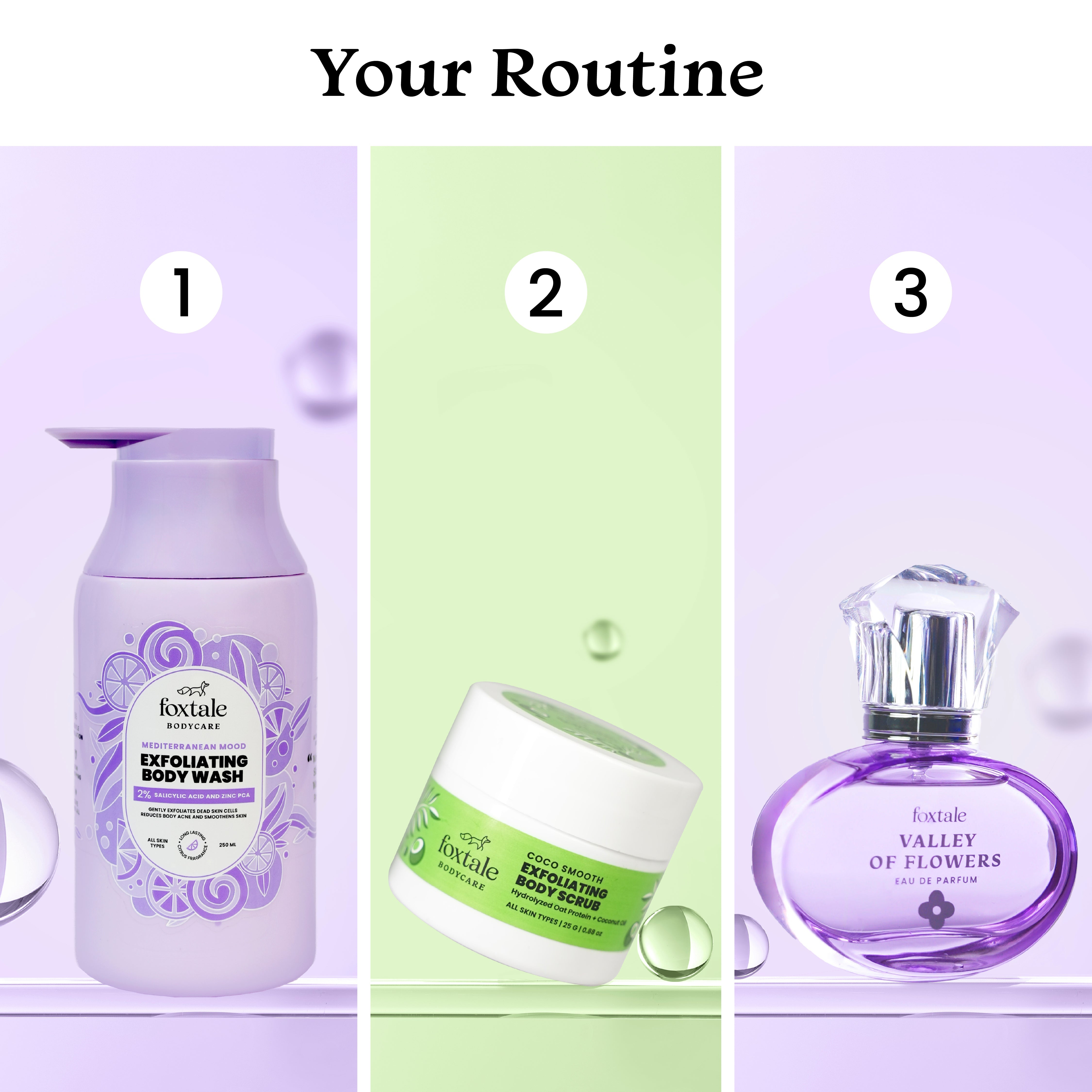 Foxtale Bodycare Kit Valley of Flowers Perfume + Exfoliating Body Wash + Exfoliating Body Scrub - Image 2 - Buy from Indicrest