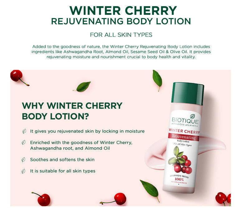 Biotique Winter Cherry Rejuvenating Body Lotion, 180ml - Image 4 - Buy from Indicrest