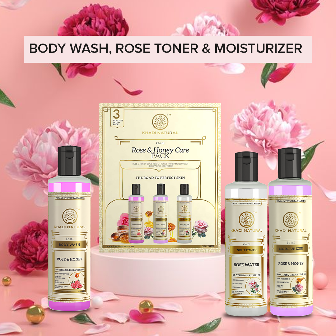Khadi Natural Rose & Honey Skin Care Combo Pack Of 3 – 210ml Each - Image 5 - Buy from Indicrest