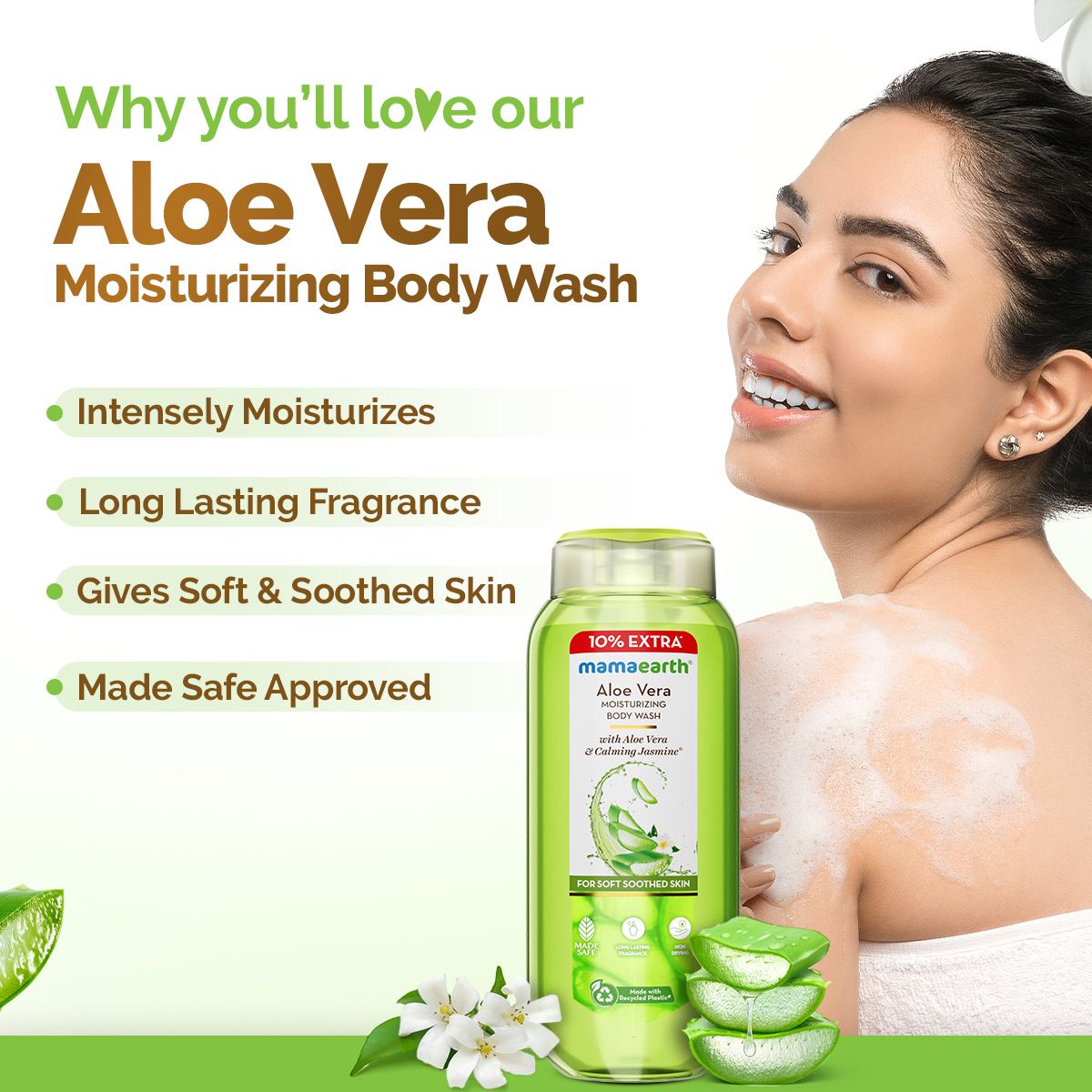 Mamaearth Aloe Vera Moisturizing Body Wash with Aloe Vera & Calming Jasmine For Soft & Soothed Skin 250 ml + 25 ml - Image 2 - Buy from Indicrest