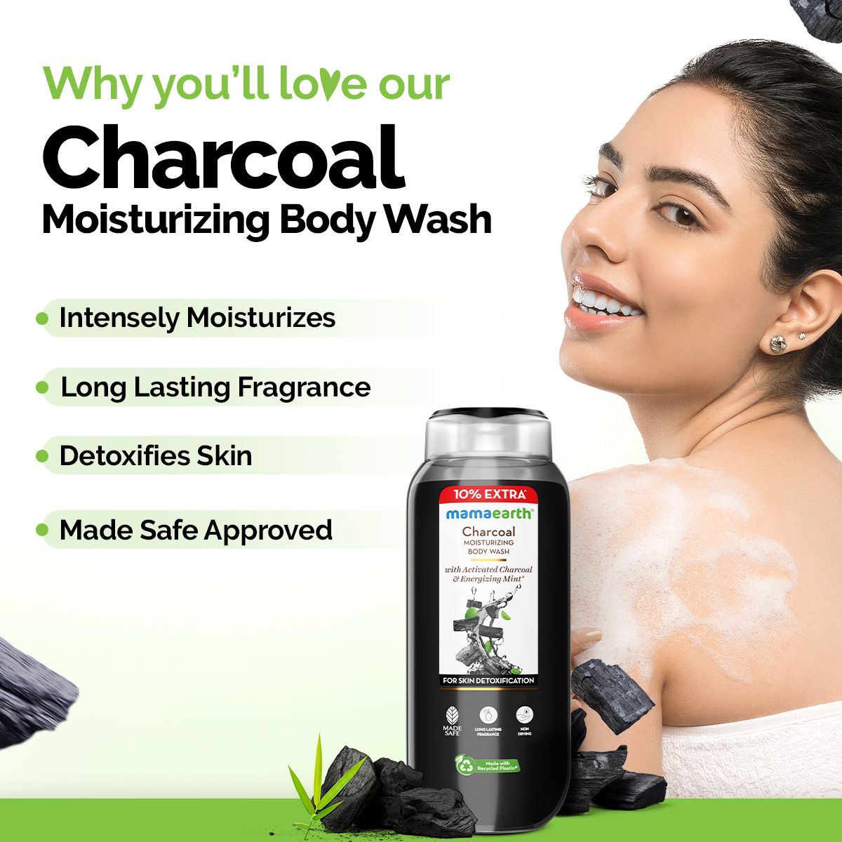 Mamaearth Charcoal Moisturizing Body Wash with Activated Charcoal & Energizing Mint for Skin Detoxification, 250ml + 25 ml Extra - Image 3 - Buy from Indicrest