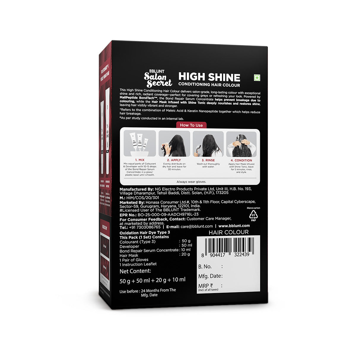 Bblunt High Shine Conditioning Hair Colour, Natural Black Shade 1 - Image 16 - Buy from Indicrest