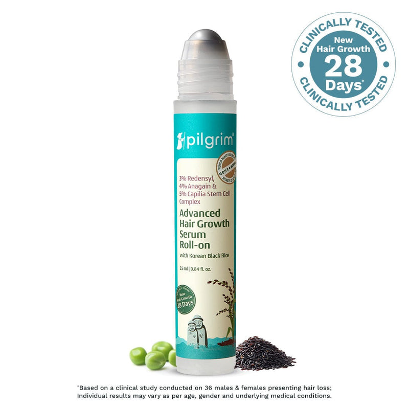 Pilgrim 3% Redensyl, 4% Anagain & 5% Capilia Stem Cell Complex Advanced Hair Growth Serum Roll-On, 30ml - Buy from Indicrest