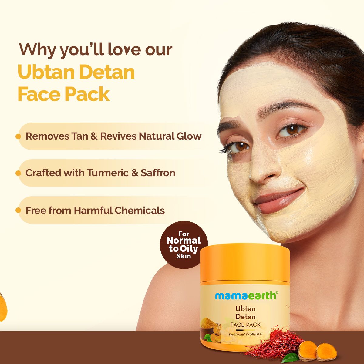 Mamaearth Ubtan Detan Face Pack with Turmeric & Saffron for Normal to Oily Skin, 100g - Image 2 - Buy from Indicrest