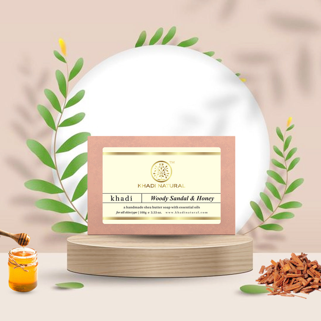 Khadi Natural Woody Sandal & Honey Soap - 100gm - Image 6 - Buy from Indicrest
