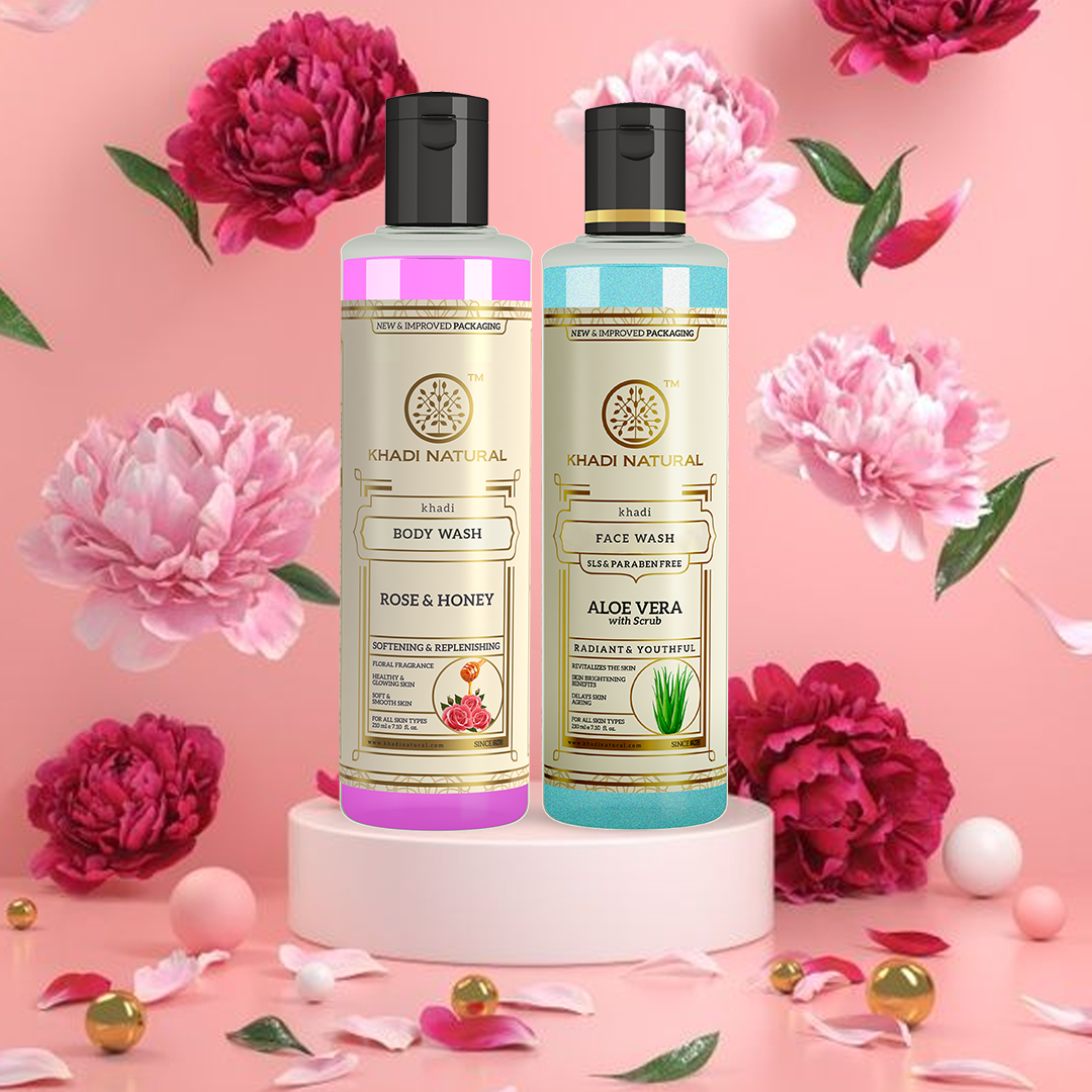 Khadi Natural Aloe Vera with Scrub Face Wash (SLS & Paraben Free) & Rose & Honey Body Wash – Combo Pack of 2 - 210ml Each - Image 5 - Buy from Indicrest