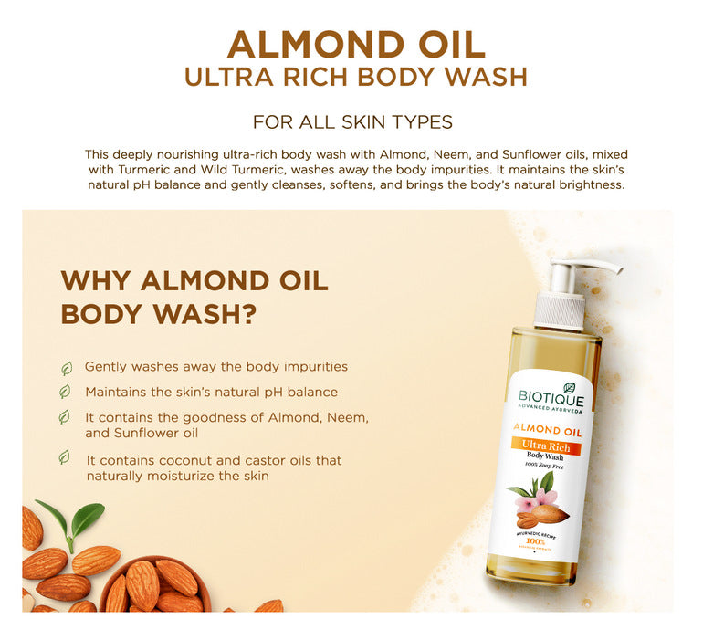 Biotique Almond Oil Ultra Rich Body Wash, 200ml - Image 3 - Buy from Indicrest