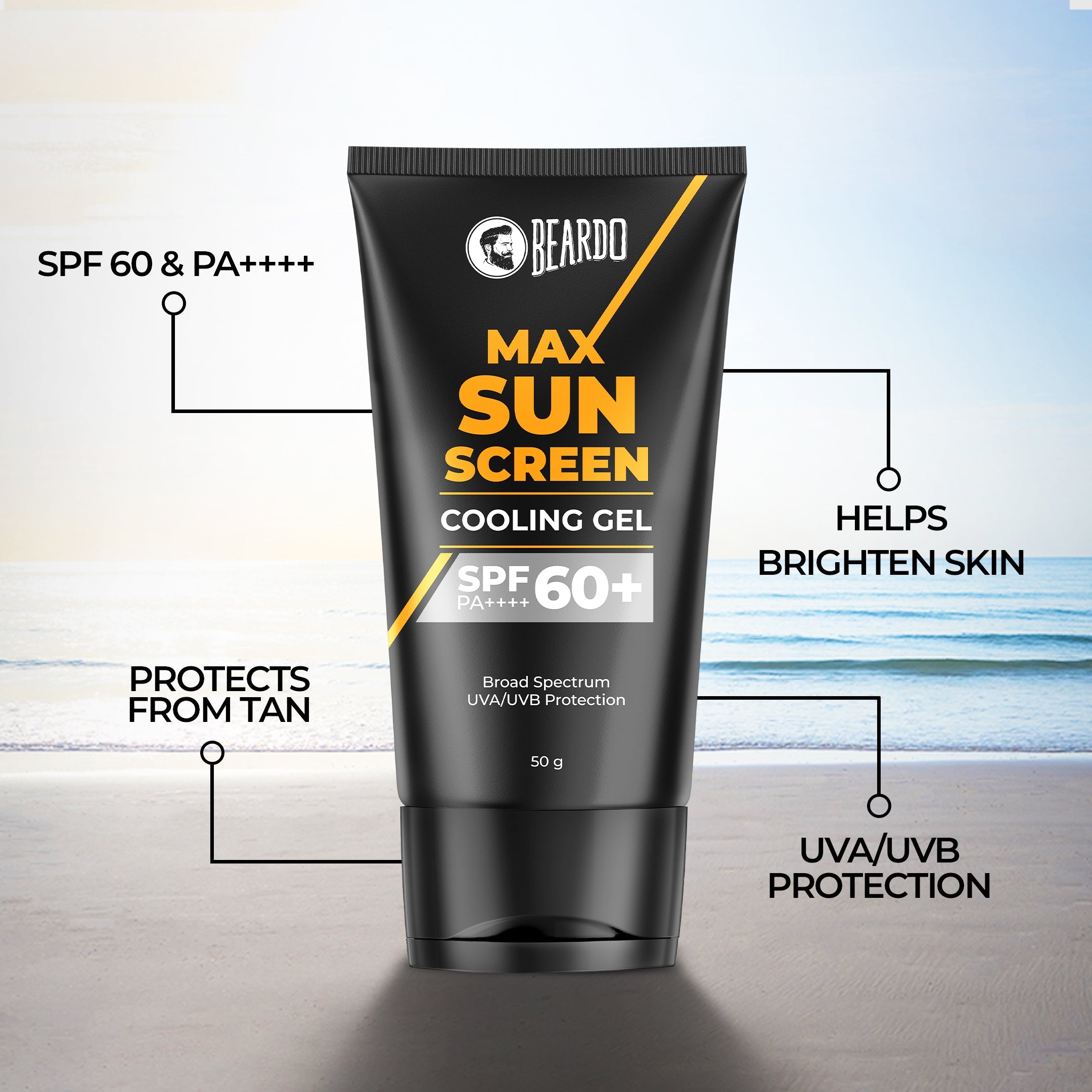 Beardo Max Sunscreen Cooling Gel SPF 60+ PA++++, 50g - Image 2 - Buy from Indicrest