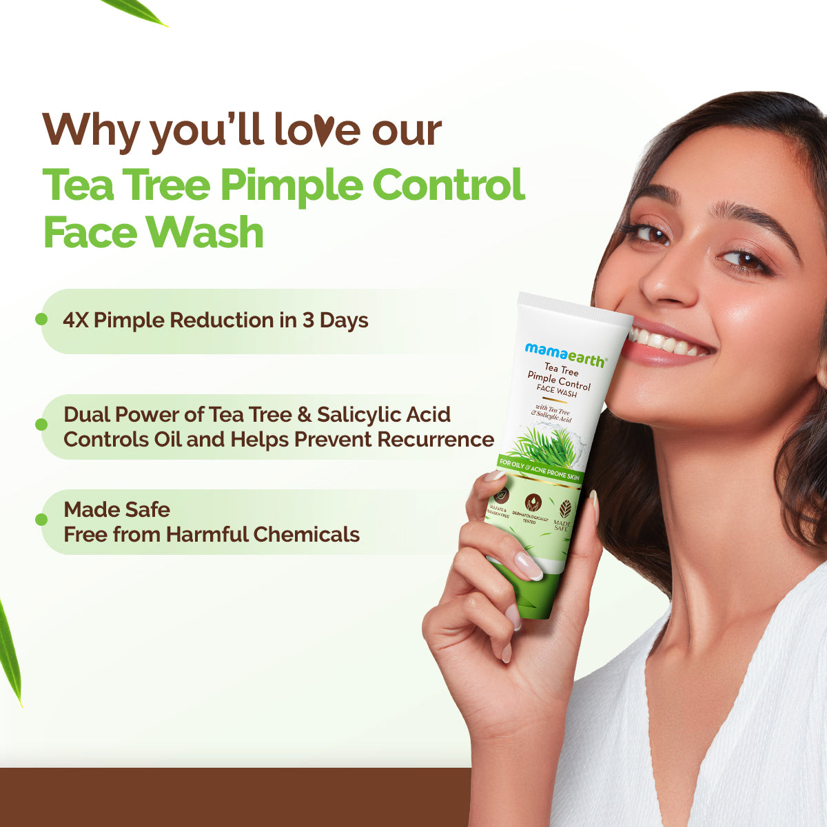 Mamaearth Tea Tree Pimple Control Face Wash with Tea Tree & Salicylic for Oily & Acne-Prone Skin, 100ml - Image 2 - Buy from Indicrest