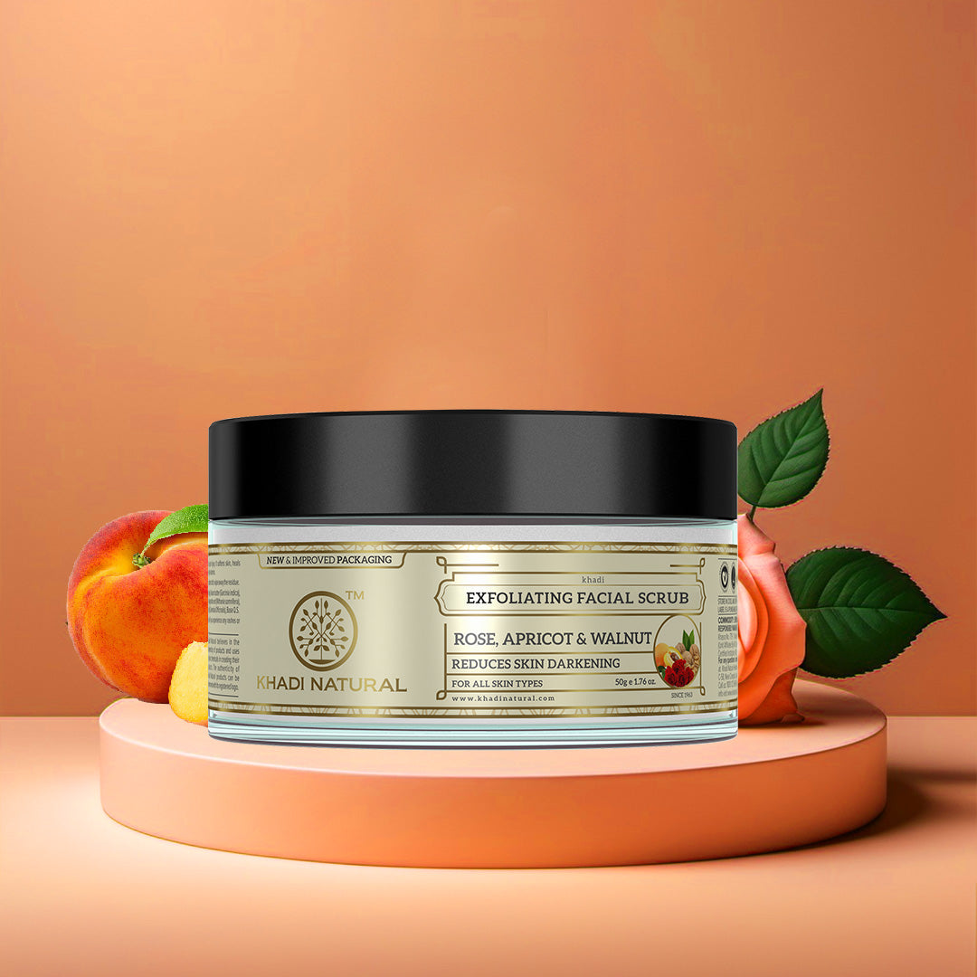Khadi Natural Rose Apricot & Walnut Exfoliating Facial Scrub - 50gm - Image 7 - Buy from Indicrest