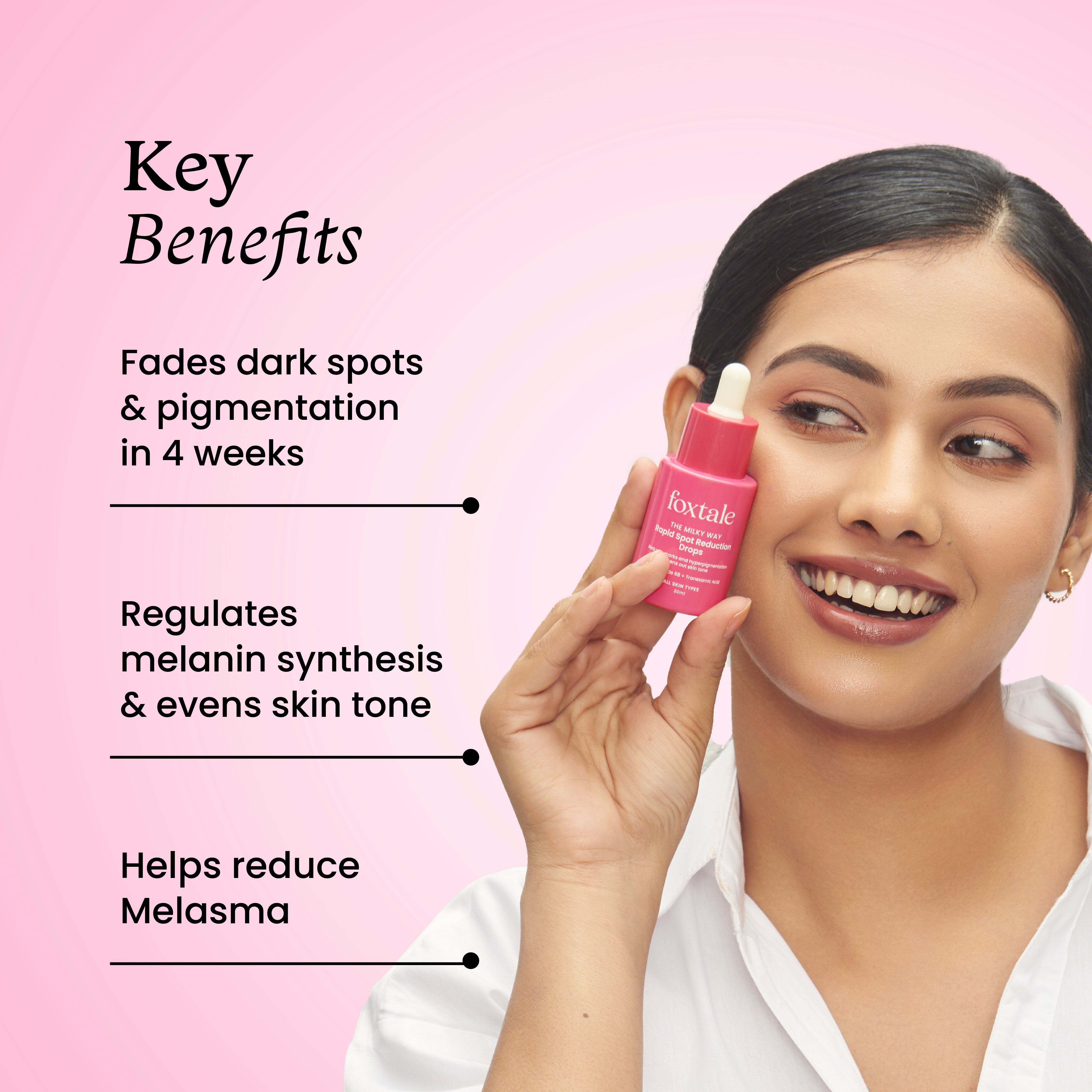 Foxtale Rapid Spot Reduction Drops 3% Tranexamic Acid and Niacinamide to treat pigmentation and dark spots | 30 ml - Image 2 - Buy from Indicrest