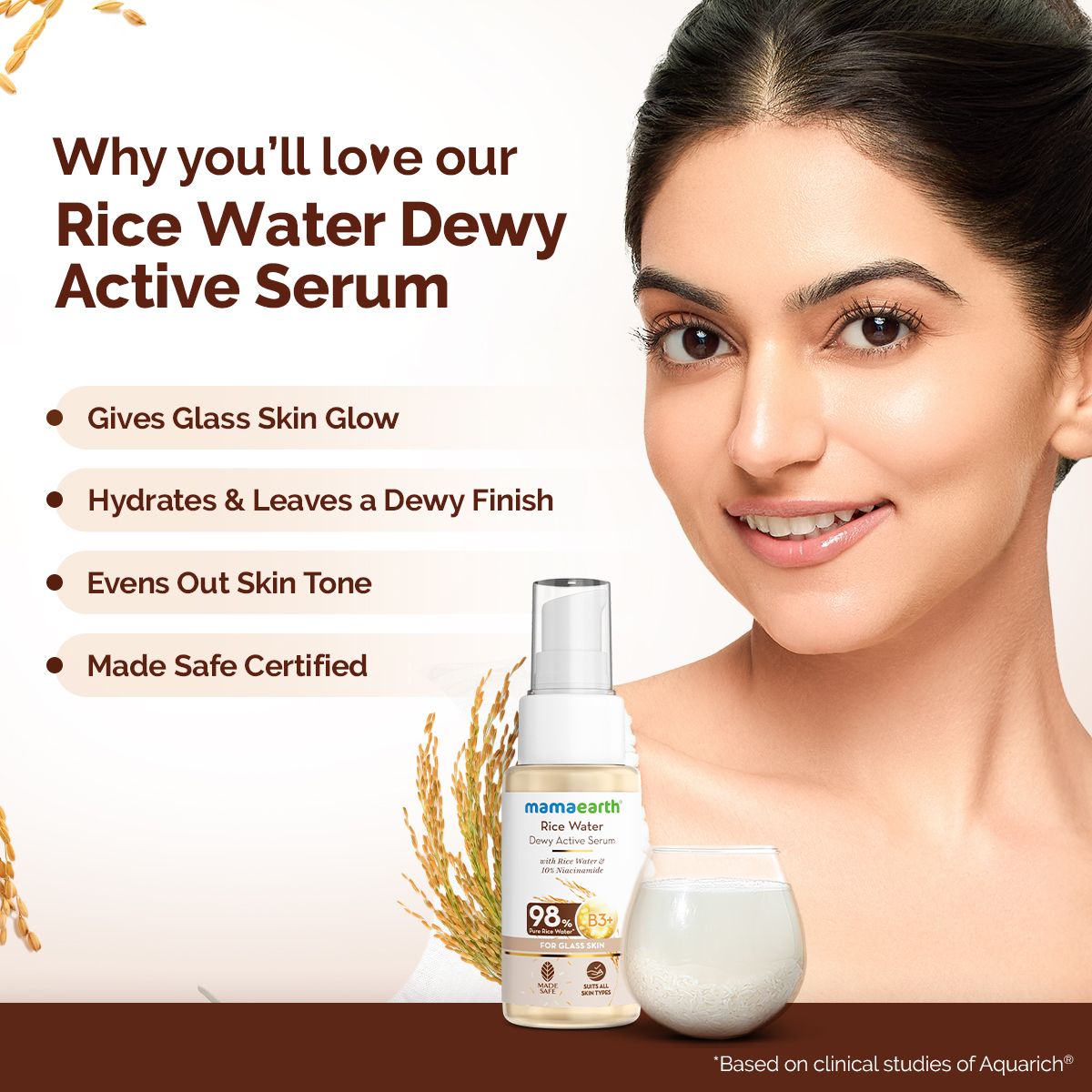 Mamaearth Rice Water Dewy Active Serum With Rice Water & 10% Niacinamide For Glass Skin, 10 ml - Image 2 - Buy from Indicrest