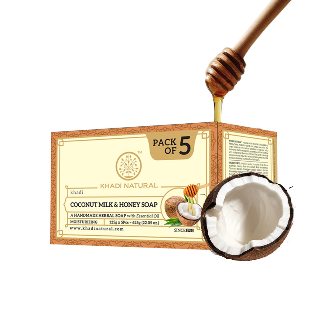 Khadi Natural Herbal Coconut Milk & Honey Soap Combo Pack Of 5 – 125gm Each - Image 6 - Buy from Indicrest