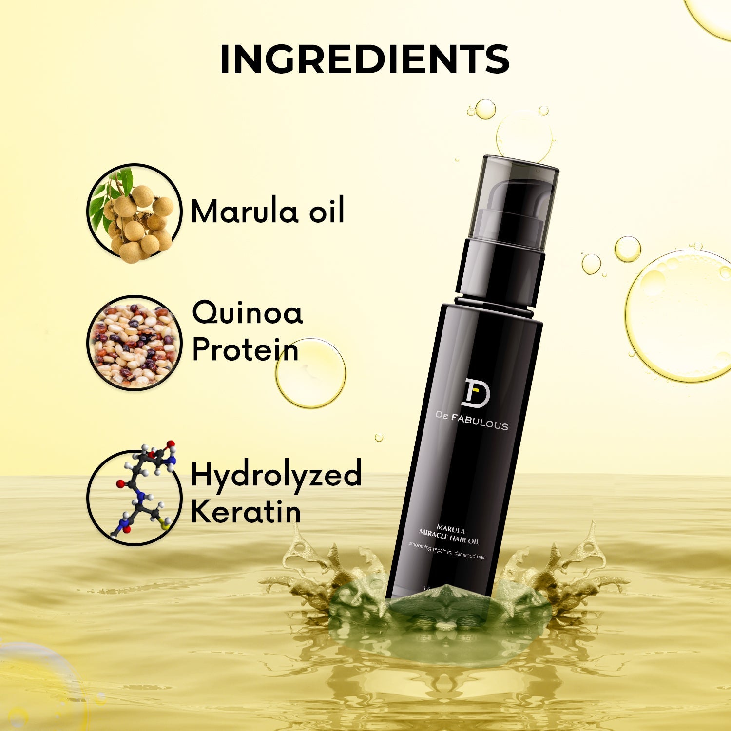 De Fabulous Marula Miracle Hair Oil, 50ml | Nourish and Protect Your Hair - Image 2 - Buy from Indicrest