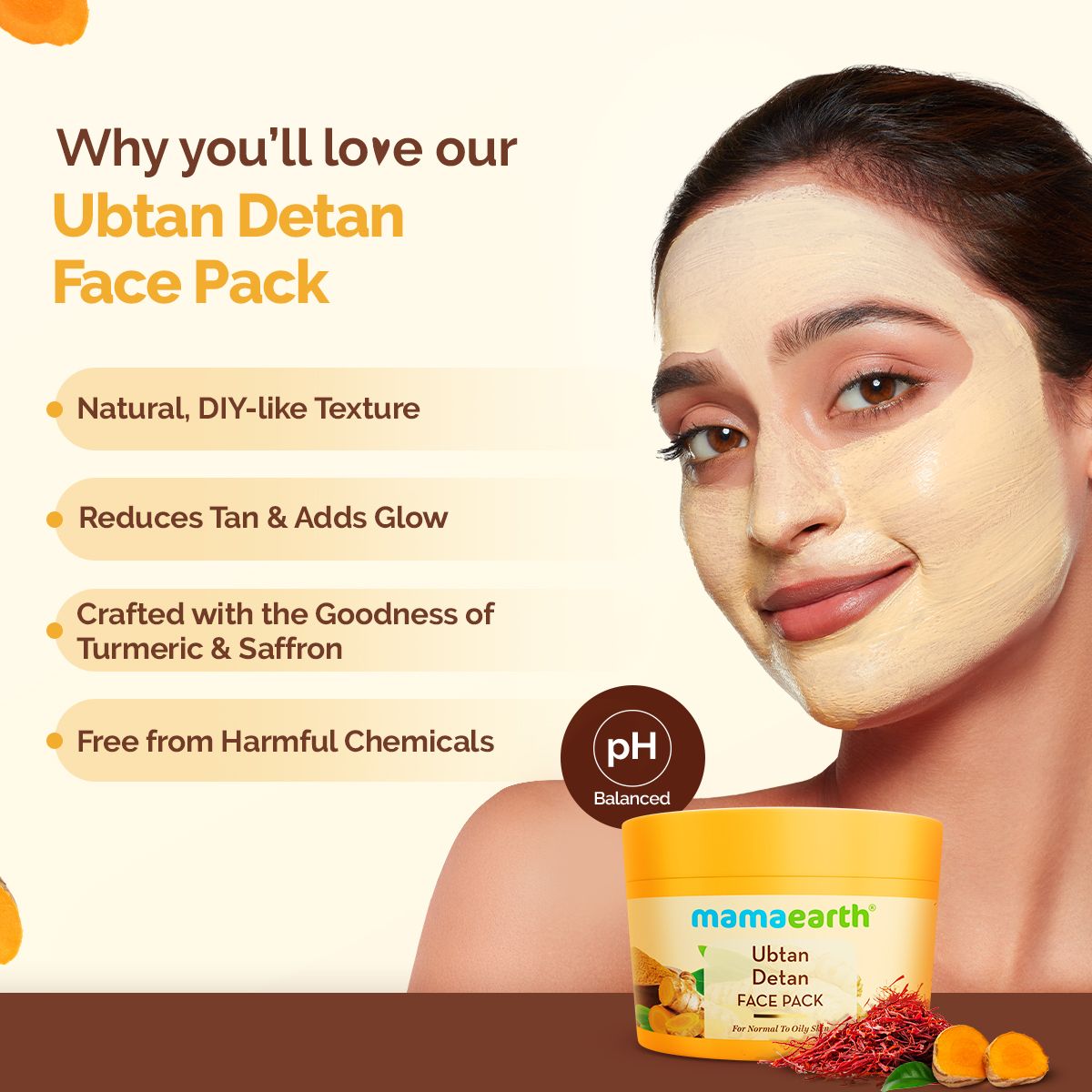 Mamaearth Ubtan Detan Face Pack with Turmeric & Saffron for Normal to Oily Skin, 200g - Image 3 - Buy from Indicrest