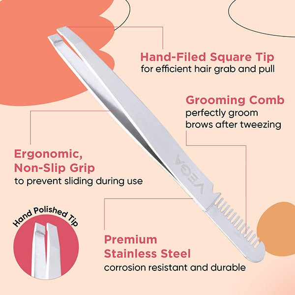 Vega 2 in 1 Brow Groomer and Tweezer - TWE-01