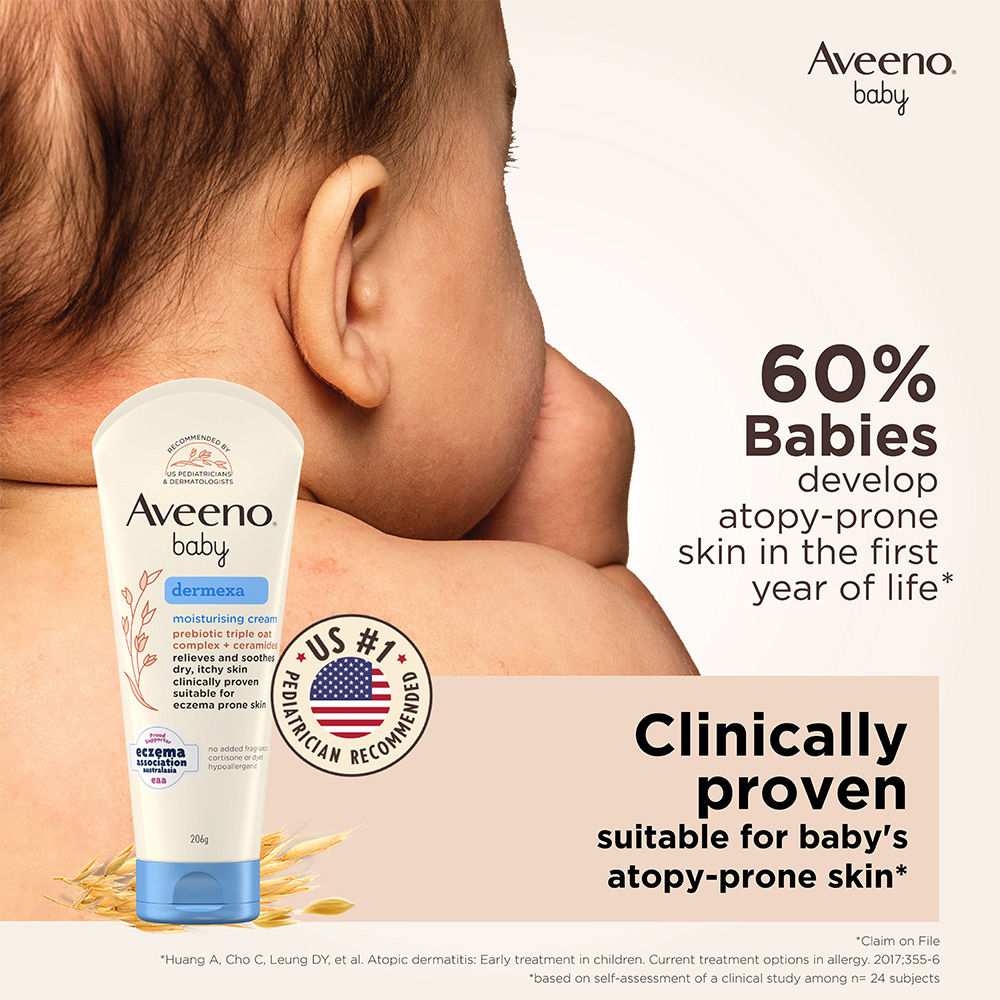 Aveeno Baby Dermexa Moisturising Cream - Prebiotic Oat + Ceramides For Dry, Itchy, Eczema prone skin, 100g