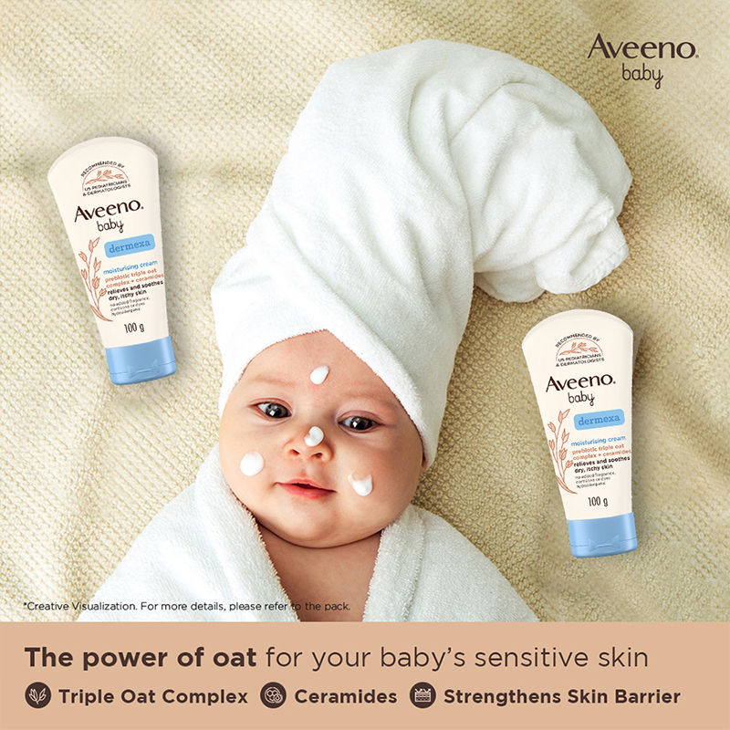 Aveeno Baby Dermexa Moisturising Cream - Prebiotic Oat + Ceramides For Dry, Itchy, Eczema prone skin, 100g