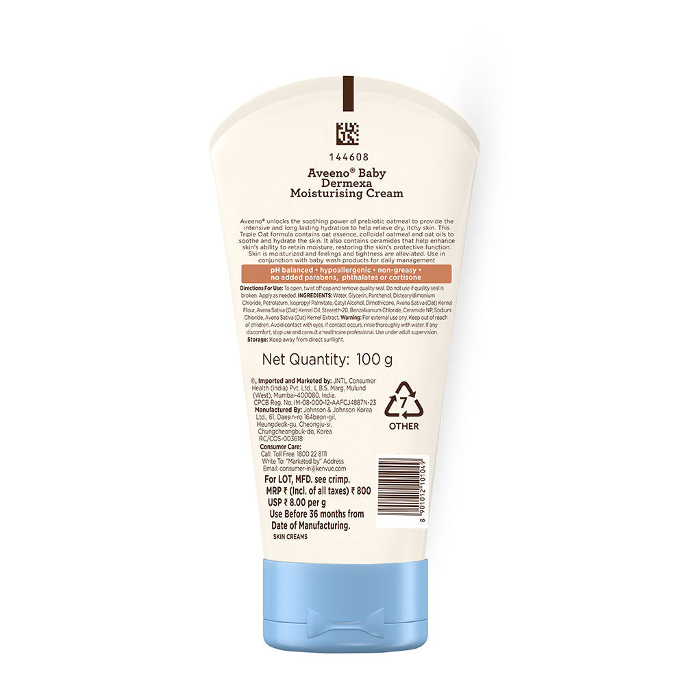 Aveeno Baby Dermexa Moisturising Cream - Prebiotic Oat + Ceramides For Dry, Itchy, Eczema prone skin, 100g