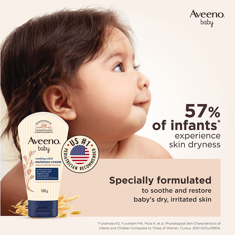 Aveeno Baby Soothing Relief Face & Body Moisture Cream - Oatmeal For Dry, Sensitive & Gentle Skin, 100g