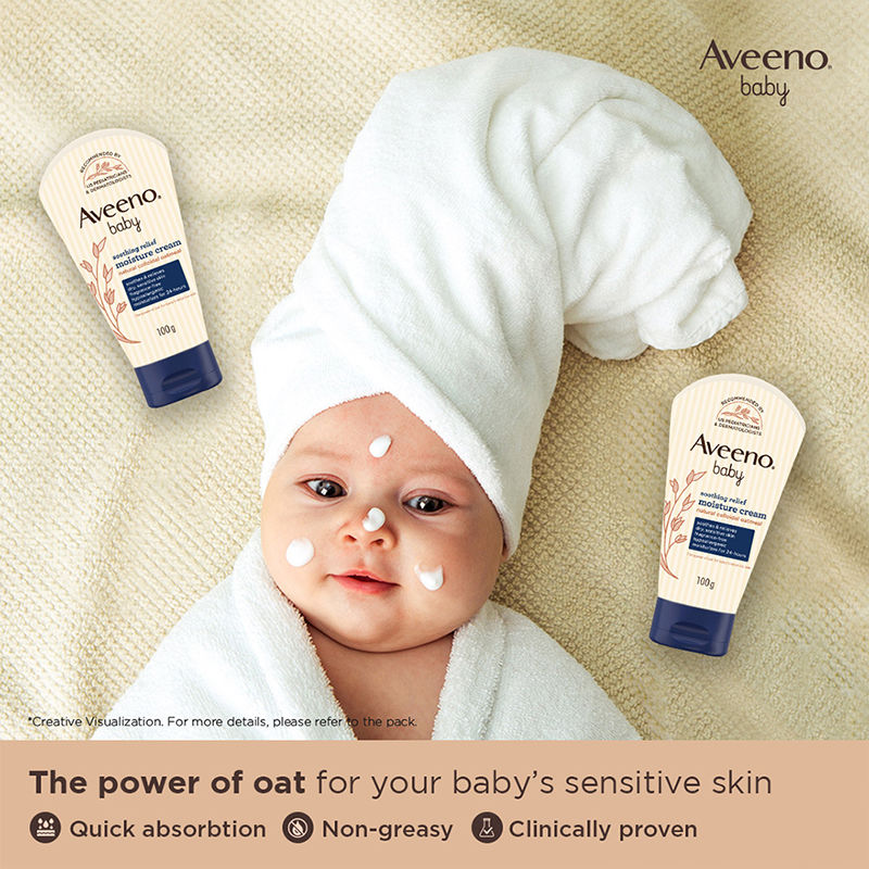 Aveeno Baby Soothing Relief Face & Body Moisture Cream - Oatmeal For Dry, Sensitive & Gentle Skin, 100g