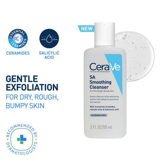 CeraVe SA Smoothing Cleanser For Dry, Rough & Bumpy Skin, Face Wash With Salicylic Acid & Ceramides, 88ml Buy at Indicrest