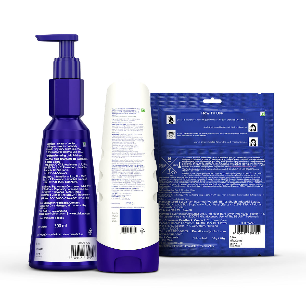 Bblunt BBLUNT 3Step Intense Moisture Combo Intense Moisture Shampoo + Intense Moisture Conditioner + Intense Moisture Heat Hair Spa Mask - Image 2 - Buy from Indicrest