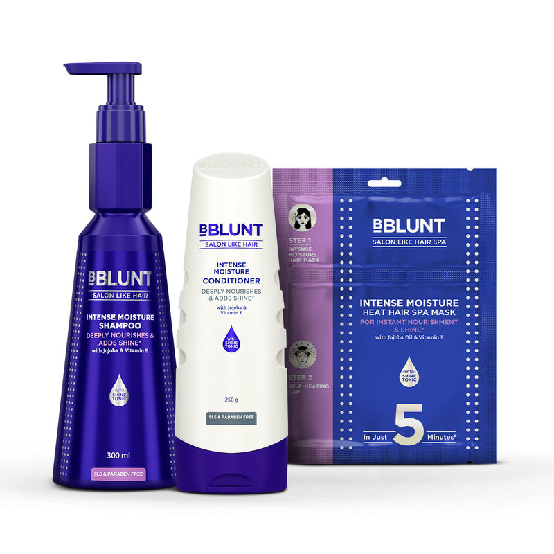 Bblunt BBLUNT 3Step Intense Moisture Combo Intense Moisture Shampoo + Intense Moisture Conditioner + Intense Moisture Heat Hair Spa Mask - Buy from Indicrest
