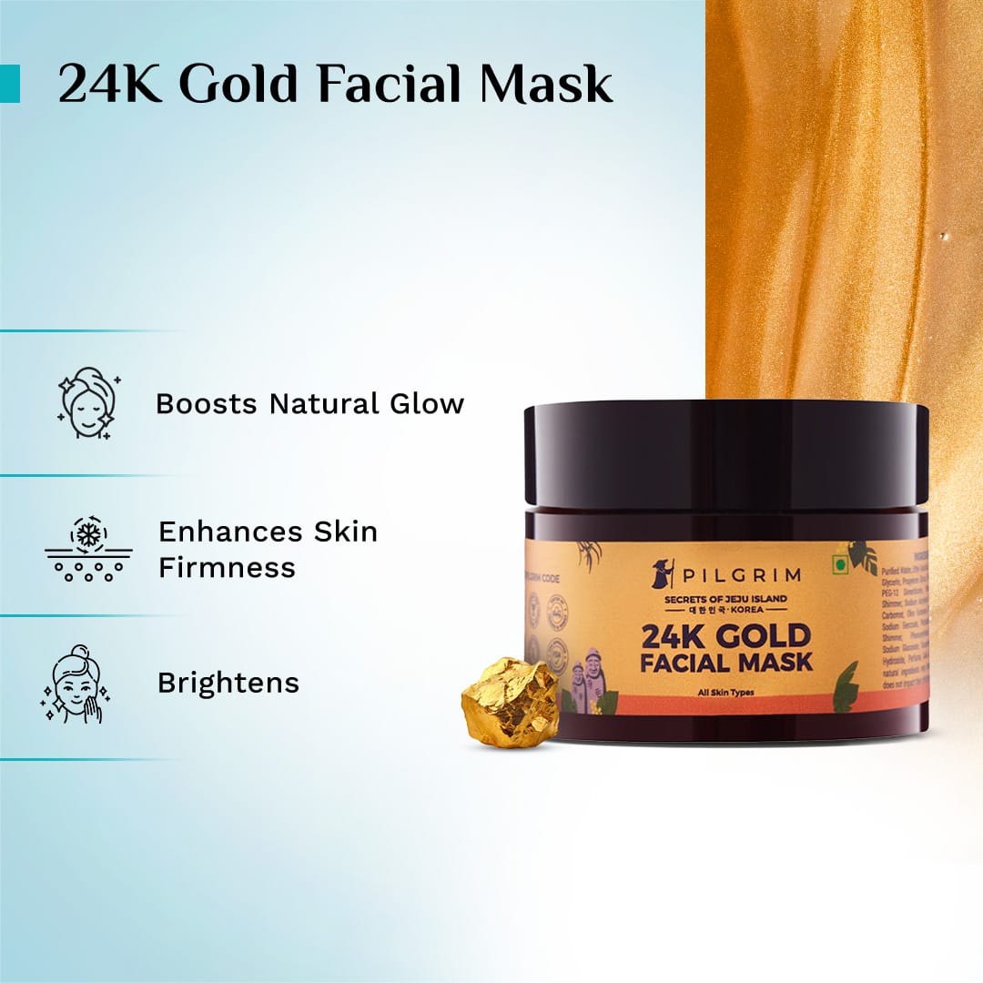 Pilgrim 24K Gold Skincare Kit, Facial Mask 50g + Serum 20ml - Image 3 - Buy from Indicrest