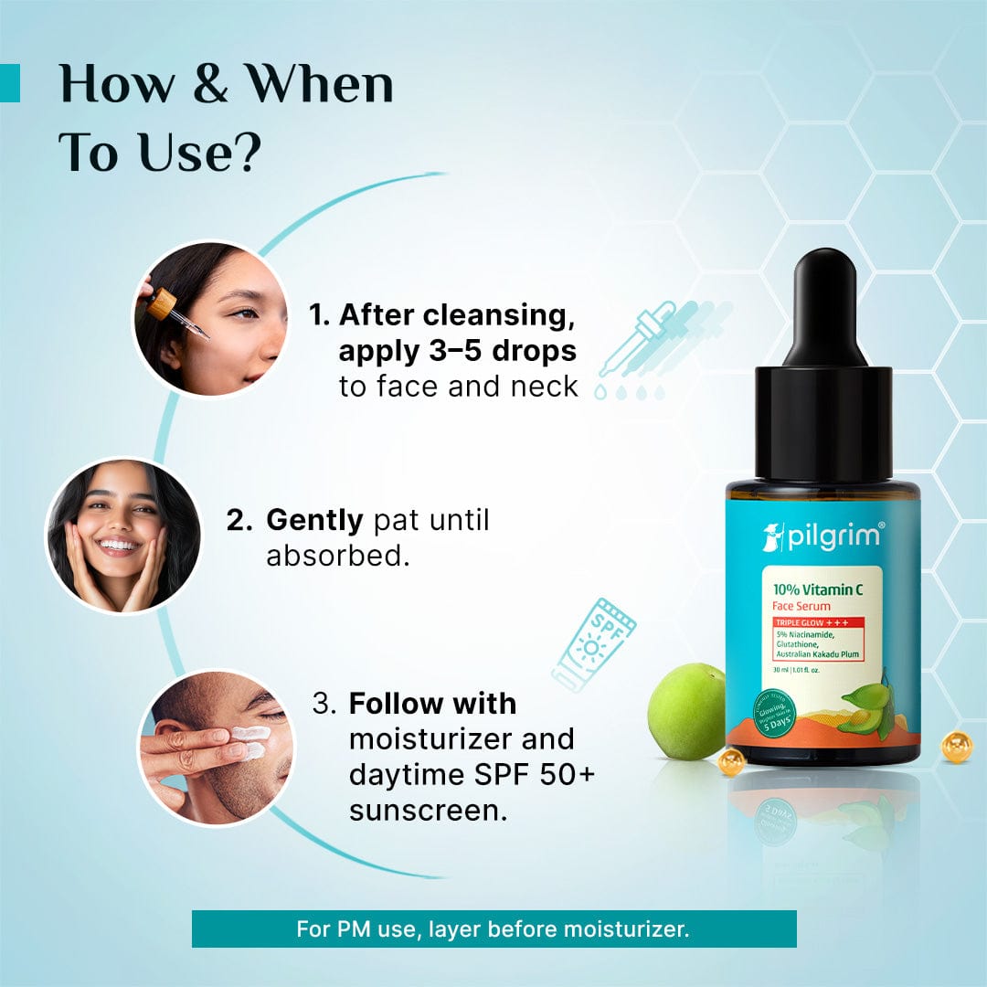 Pilgrim Vitamin C Brightening Trio, Face Wash 100ml + Face Serum 30ml + Sunscreen 45ml - Image 3 - Buy from Indicrest