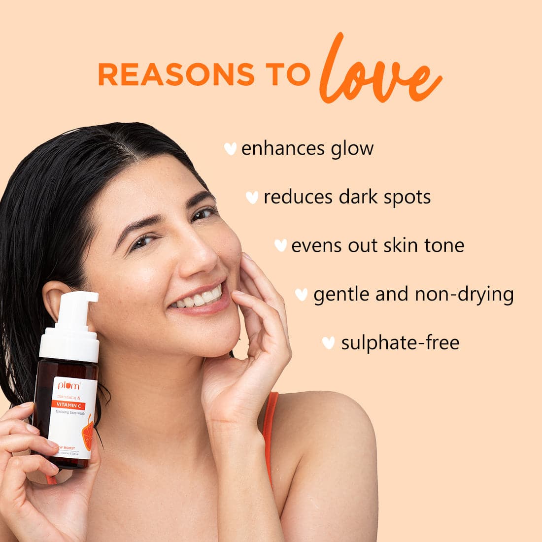 Plum Vitamin C Foaming Face Wash with Mandarin | Boosts Glow | Fades Dark Spots | Fights Hyperpigmentation, 110ml