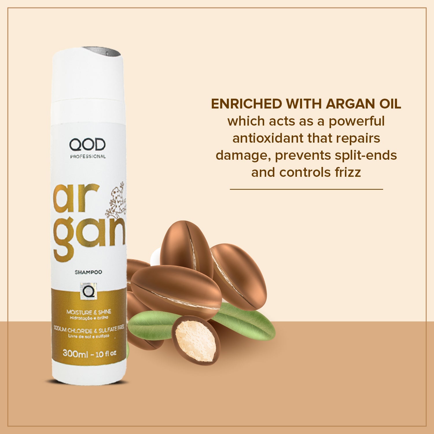 300ml qod argan oil shampoo front view
