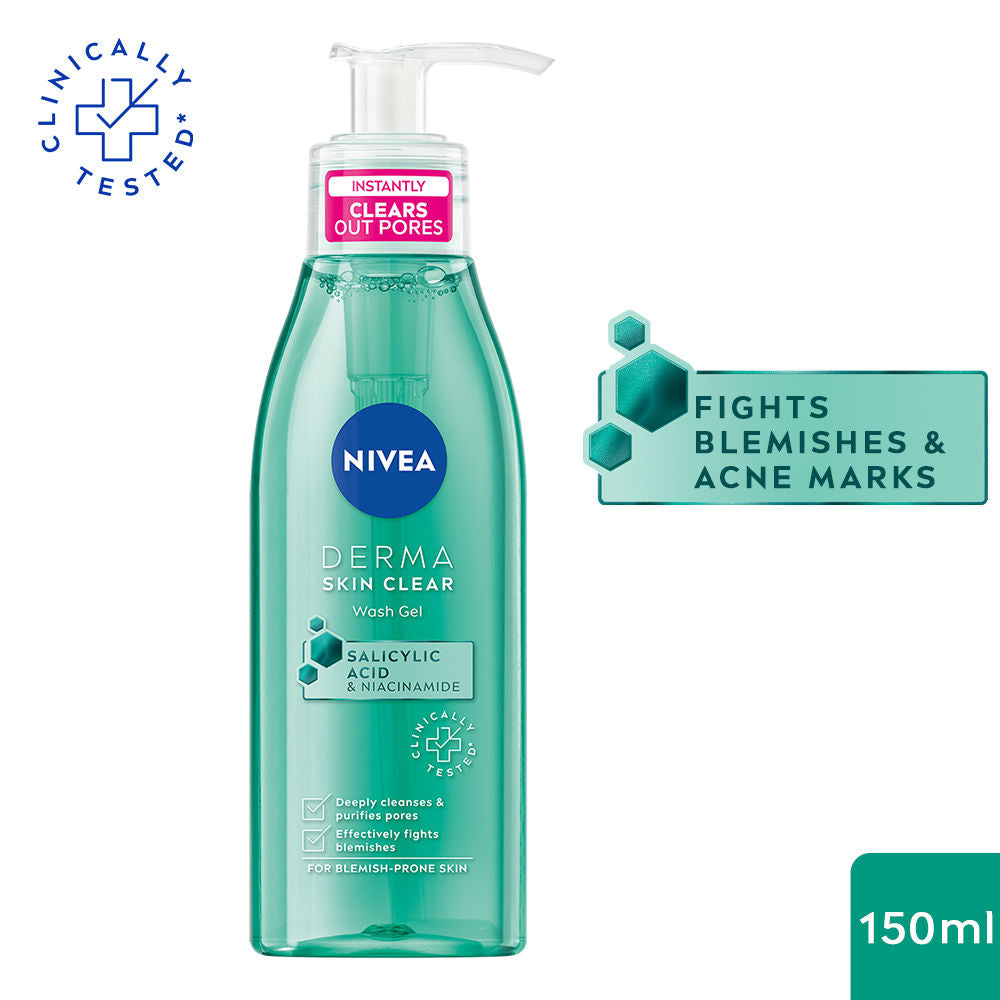 Nivea Derma Skin Clear Face Wash Gel With Niacinamide & Salicylic Acid Fights Blemishes & Acne Marks, 150ml Buy at Indicrest