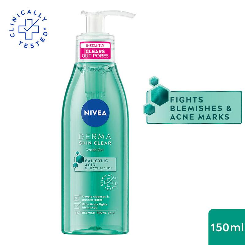 Nivea Derma Skin Clear Face Wash Gel With Niacinamide & Salicylic Acid Fights Blemishes & Acne Marks, 150ml Buy at Indicrest