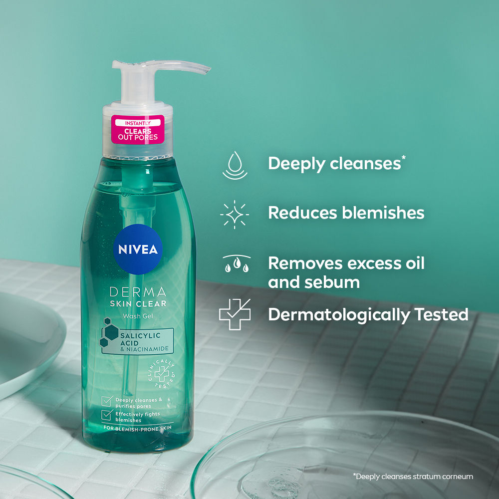 Nivea Derma Skin Clear Face Wash Gel With Niacinamide & Salicylic Acid Fights Blemishes & Acne Marks, 150ml Buy at Indicrest Image 3