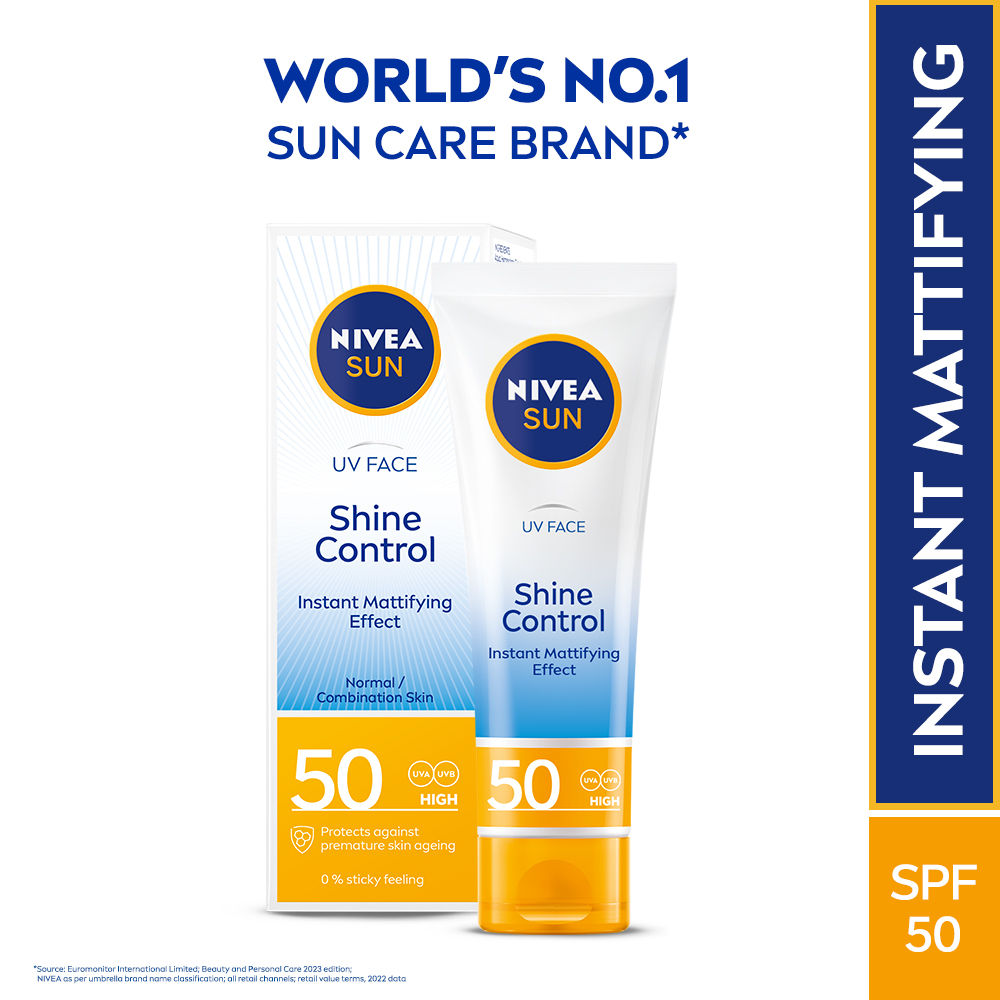 Nivea Sun Shine Control SPF 50 Sunscreen Ultra Matte, No White Cast, Instant UV Protection, 50ml Buy at Indicrest Image 2