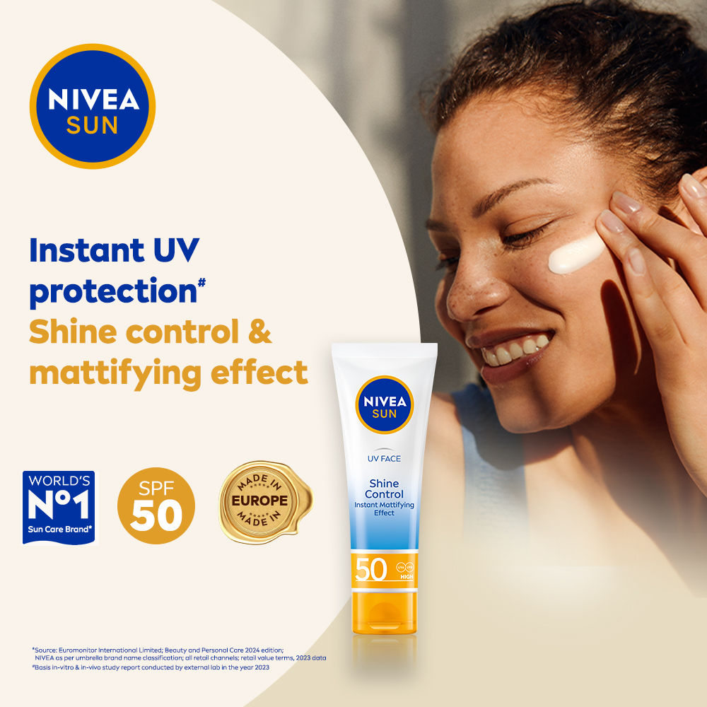 Nivea Sun Shine Control SPF 50 Sunscreen Ultra Matte, No White Cast, Instant UV Protection, 50ml Buy at Indicrest Image 3
