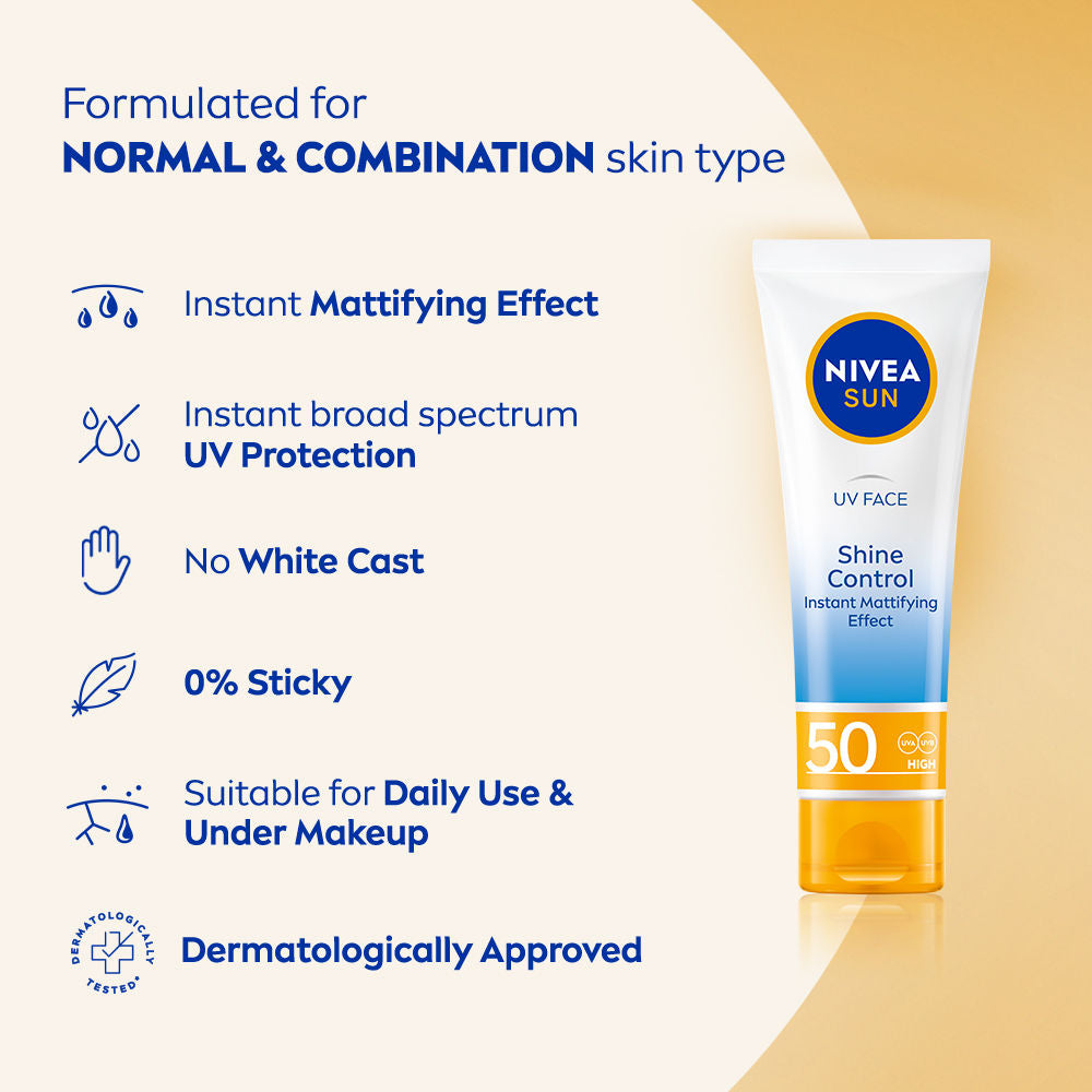 Nivea Sun Shine Control SPF 50 Sunscreen Ultra Matte, No White Cast, Instant UV Protection, 50ml Buy at Indicrest Image 4
