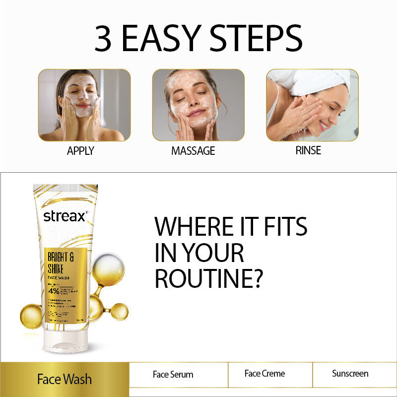Streax Skin Bright & Shine Face Wash Cleanser For Brightening, Dark Spots Reduction, 100ml Buy at Indicrest Image 6