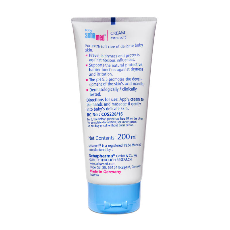 Sebamed Baby Cream Extra Soft, PH 5.5, Panthenol And Jojoba Oil, Clinically Tested, ECARF Approved, 200ml