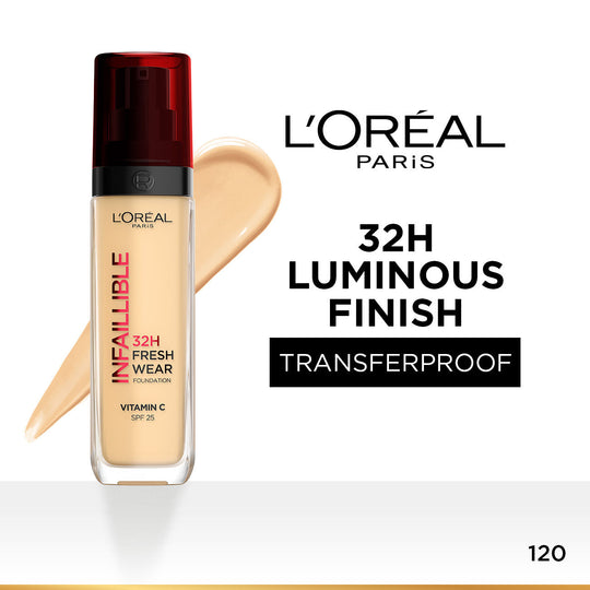 L'Oreal Paris Infallible 32H Fresh Wear Foundation, Luminous Coverage - No 120, 30ml Buy at Indicrest