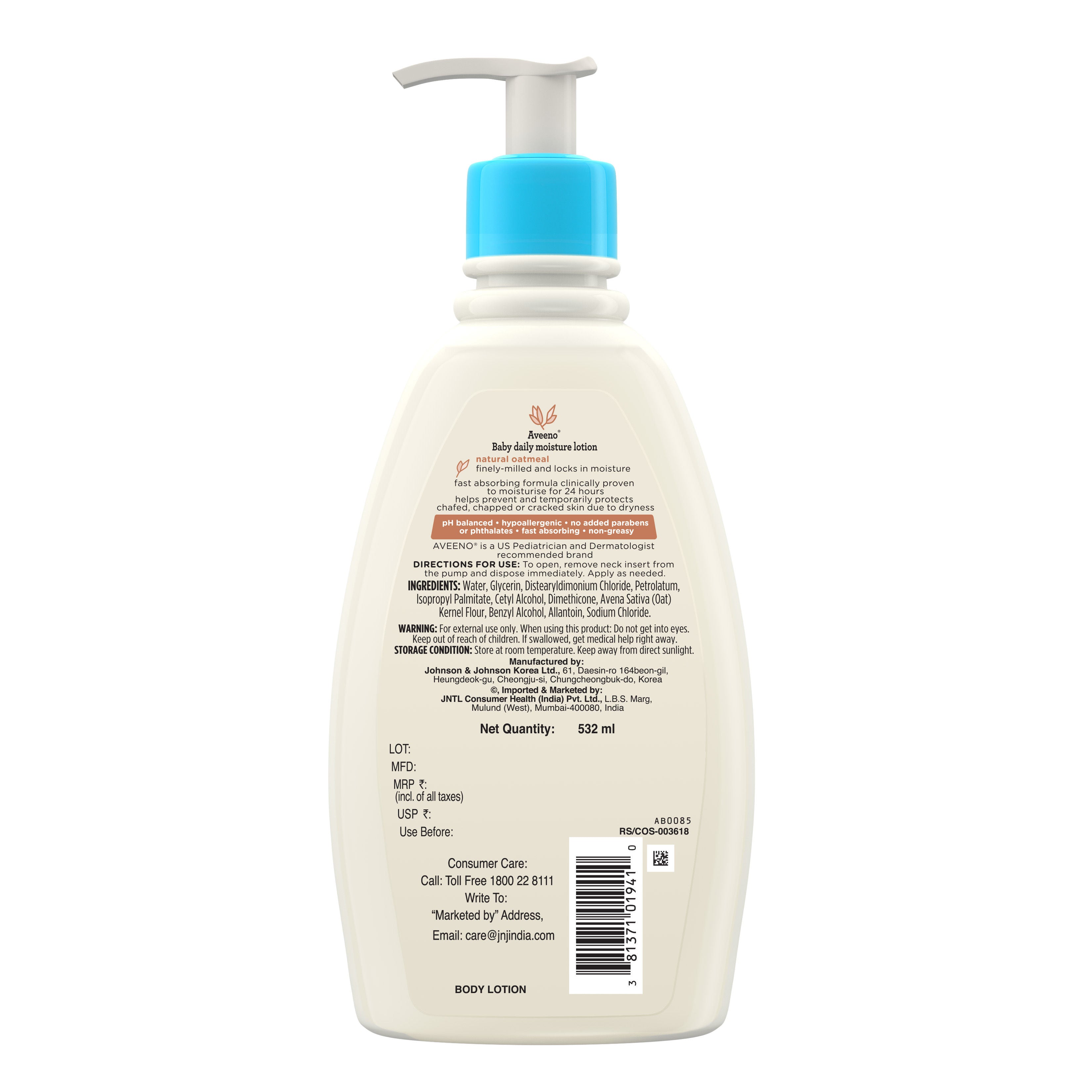 Aveeno Baby Daily Moisture LotionOatmeal Face & Body Moisturizer for Dry, Itchy & Sensitive Skin, 532ml