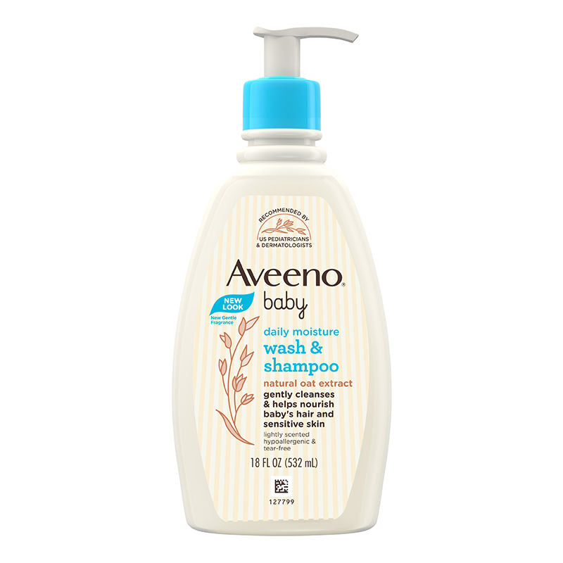 Aveeno Baby Daily Moisture Wash & Shampoo - Natural Oat Gentle Cleanser For Hair, Sensitive Body Skin, 532ml