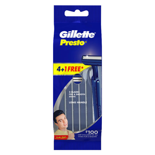 Gillette Presto Manual Shaving Razor Gift (Pack Of 5), 5 Pack Buy at Indicrest
