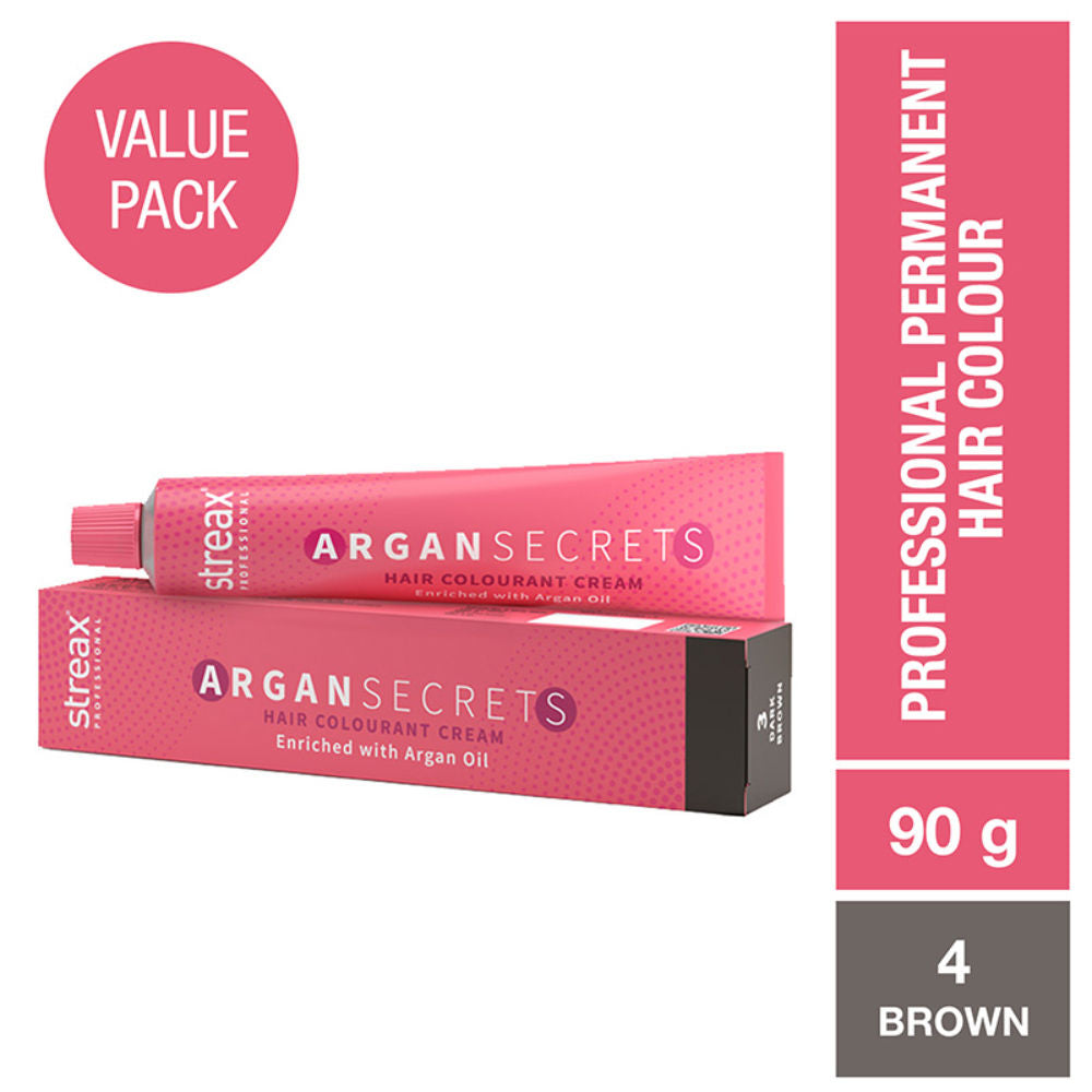 Streax Professional Argan Secrets Permanent Hair Colourant Cream - Brown 4, 90g Buy at Indicrest