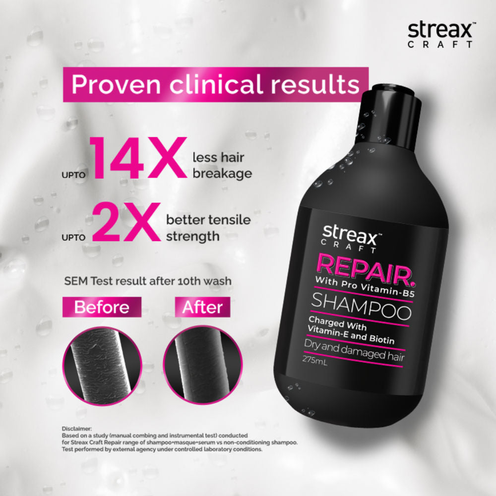 Streax Craft Repair Shampoo I For Dry and Damaged Hair I Repair With Pro Vitamin B-5, 275ml Buy at Indicrest Image 3