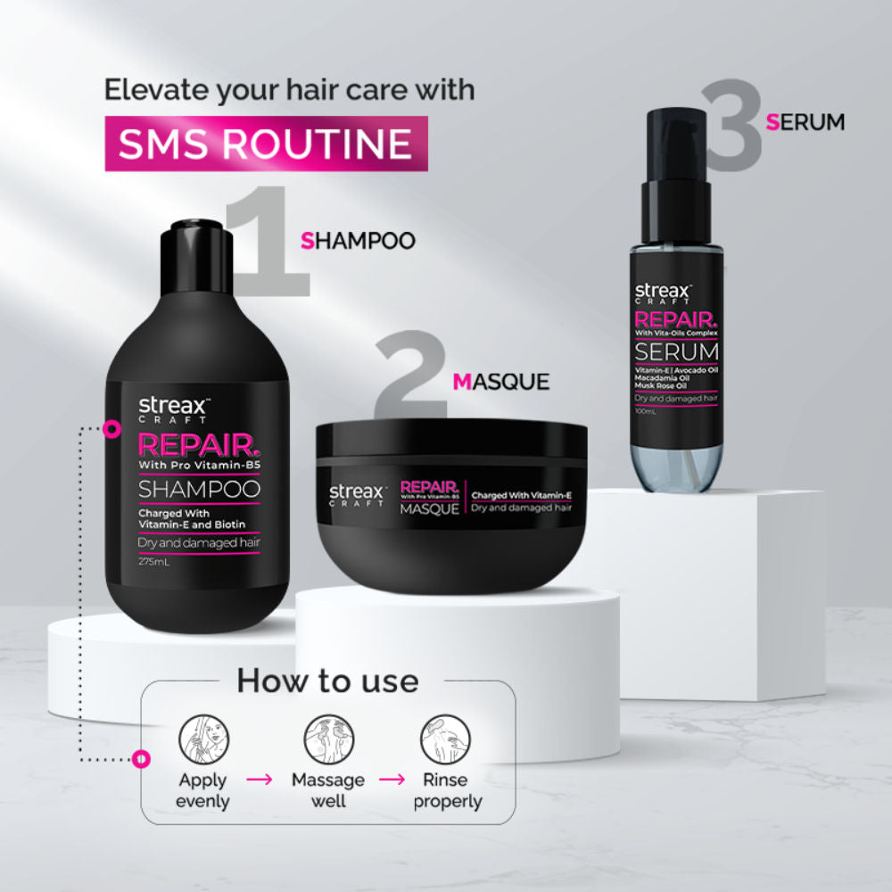 Streax Craft Repair Shampoo I For Dry and Damaged Hair I Repair With Pro Vitamin B-5, 275ml Buy at Indicrest Image 7