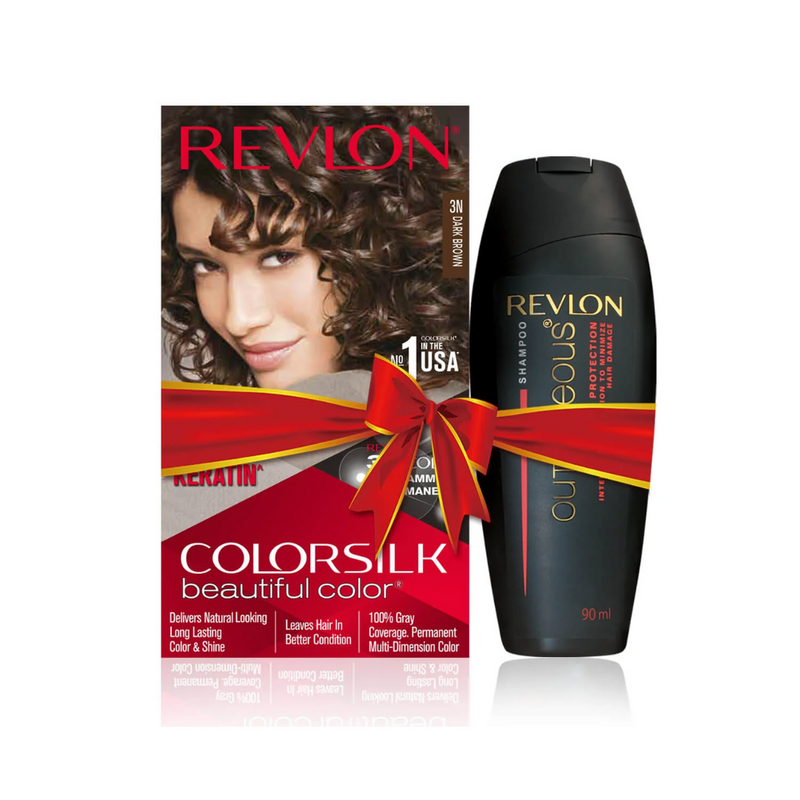 Revlon Colorsilk Beautiful Color + Outrageous Shampoo, 3N Dark Brown + Shampoo, 90ml - Buy from Indicrest