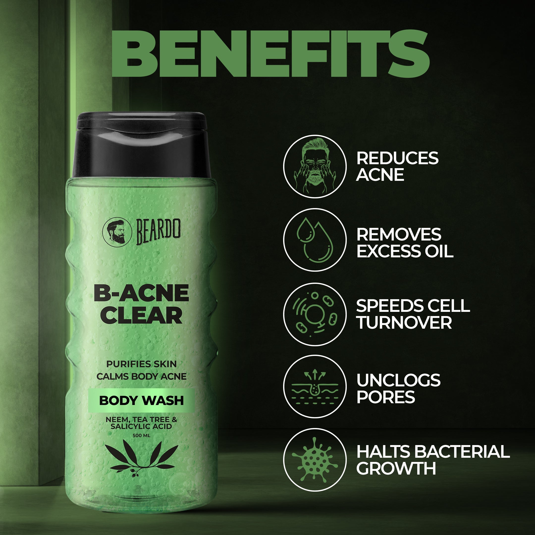Beardo Body-Acne Clear Body Wash, 500ml - Image 6 - Buy from Indicrest